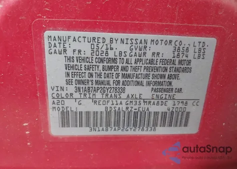 2016 Nissan Sentra S из США, поврежденный, VIN 3N1AB7AP2GY278338